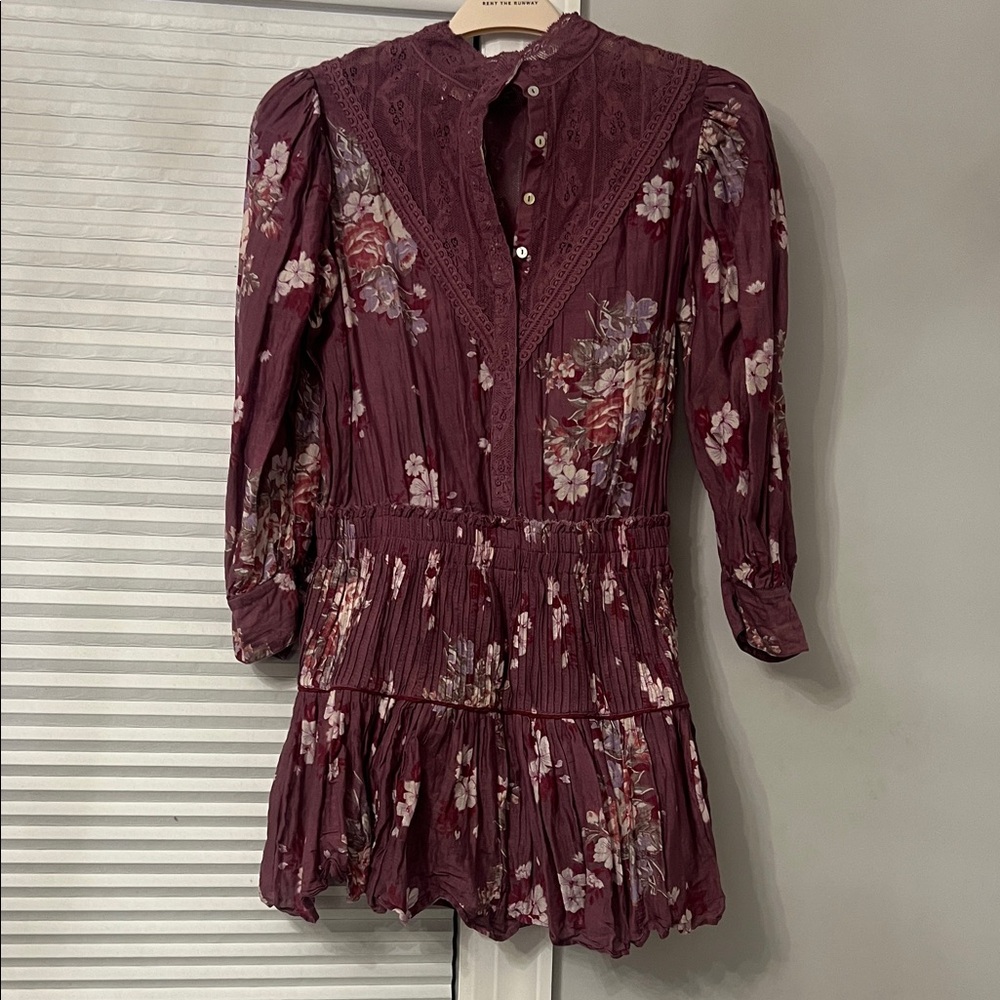 LoveShackFancy Burgundy Floral Mini Dress